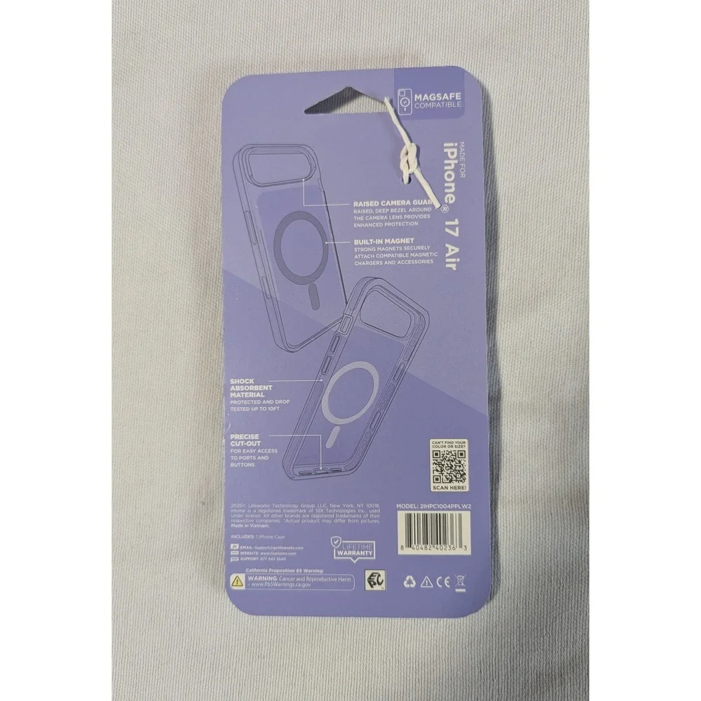 iHome VELO Case for iPhone 17 Air Purple MagSafe Clear Protective Cover NIB